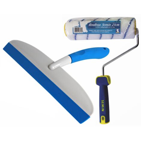 Semin – Rouleau peinture 23 cm avec raclette à lisser 30 cm – Fibres polypropylène 12 mm – Pour enduits pâte et poudre
