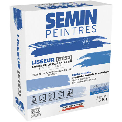 Semin Lisseur, Enduit de Lissage Extra Fin en Poudre pour Finition des Murs, Intérieur, Boite de 1,5 kg