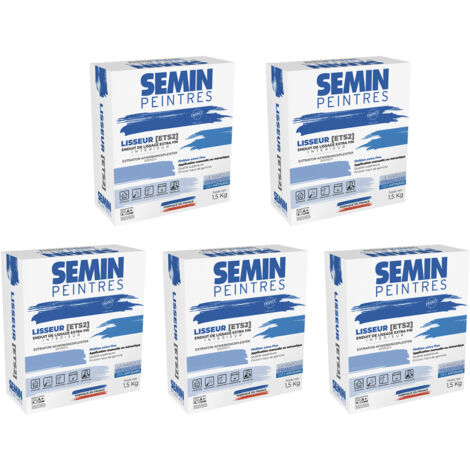 Semin Lisseur, Enduit de Lissage Extra Fin en Poudre pour Finition des Murs, Intérieur, Boite de 1,5 kg (Lot de 5)