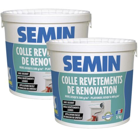 Semin – Lot de 2 colles pour revêtements muraux souples – Pâte prête à l'emploi 5 kg – Colle sans solvant pour application rouleau/spatule