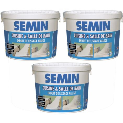 Semin – Lot de 3 enduits de lissage 5 kg – Pâte prête à l'emploi – Hydrofuge pour cuisines et salles de bain – Application facile
