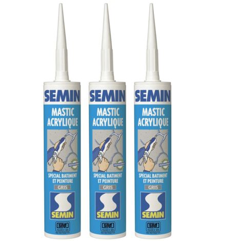 Semin – Lot de 3 mastics acryliques gris 310 ml – Pour joints et rebouchage fissures – Excellente adhérence sur béton et maçonnerie