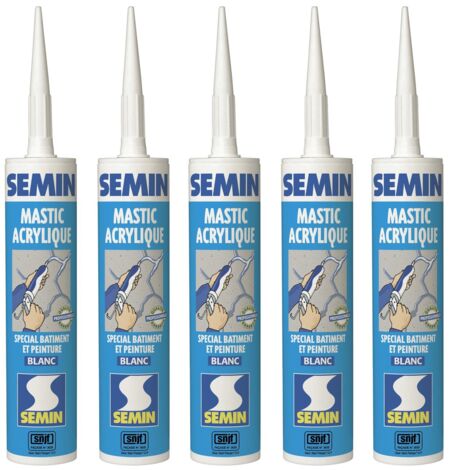 Semin – Lot de 5 mastics acryliques blancs 310 ml – Pour fissures et liaisons maçonnerie – Intérieur/extérieur – Excellente adhérence sur béton, bois, PVC