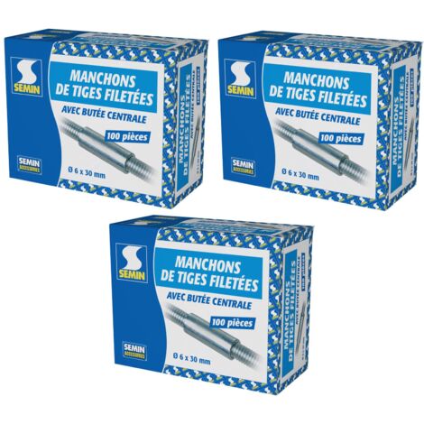 Semin – Manchons pour tige filetée 6 mm – Longueur 30 mm – Acier – Boîte de 100 unités – Lot de 3 pour assemblage rapide