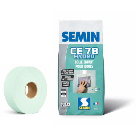 SEMIN Pack Hydro plaques de plâtre - Enduit CE 78 Hydro Sac de 5kg + Bande à Joint Hydro 30 m - Spécial pièces Humides - 10 m²