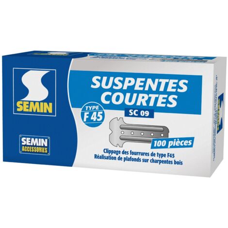 Semin – Suspente courte 80 mm type F45 – Boîte de 100 pièces en acier galvanisé – Pour montage de plafonds suspendus en plaque de plâtre