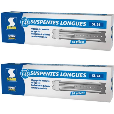 Semin – Suspentes longues 240 mm en acier galvanisé – Lot de 50 – Fixation rapide pour faux plafonds – Compatible fourrures 45 mm