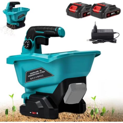 Semoir électrique à 6 vitesses,Épandeur d'engrais,applicateur d'engrais de jardinage，compatible avec les batteries Makita 18 V（Comprend une batterie）
