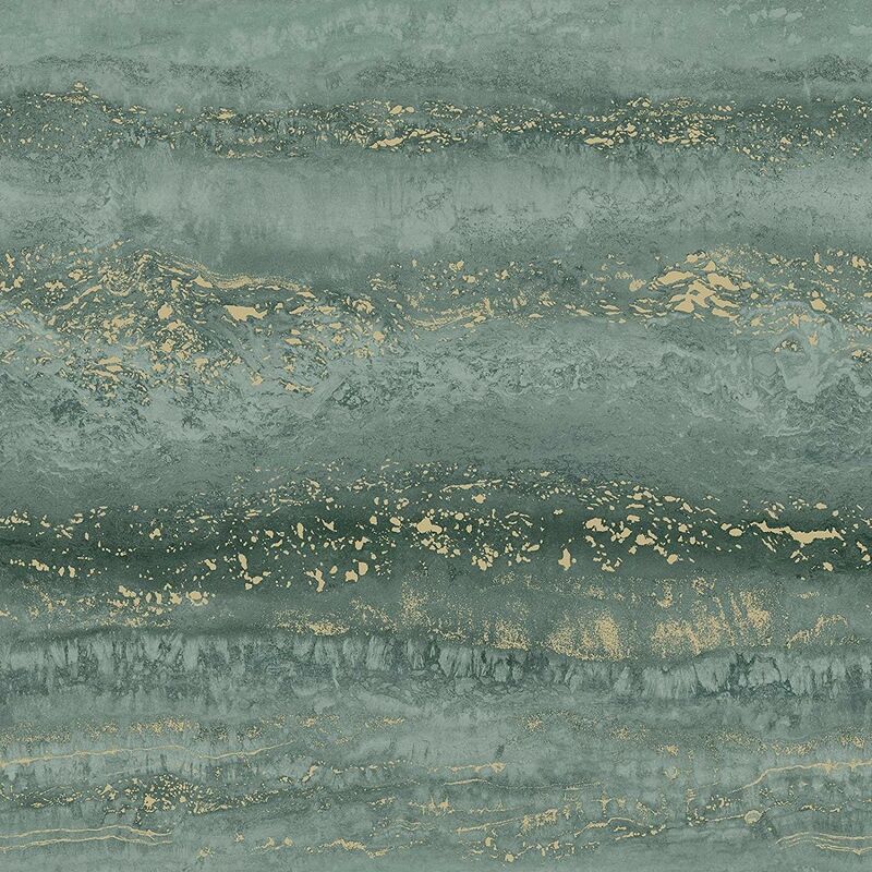 Semper Metallic Marble Granite Stone Ombre Horizontal Stripe Wallpaper Jade 189505 - Jade - Muriva