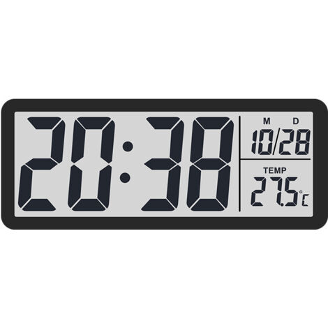Semplice orologio da parete LCD per soggiorno, multifunzionale, con visualizzazione di temperatura e umidità - Nero