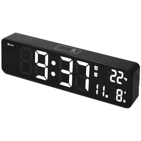 Semplice orologio da parete multifunzionale, orologio a LED, sveglia silenziosa per la casa - Cassa nera con luce bianca