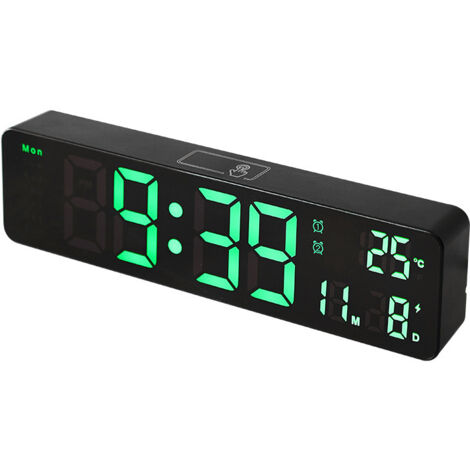 Semplice orologio da parete multifunzionale, orologio a LED, sveglia silenziosa per la casa - Cassa nera con luce verde