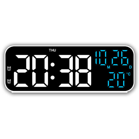 Semplice sveglia elettronica, orologio LED multifunzionale per la casa - striscia luminosa blu, cassa bianca