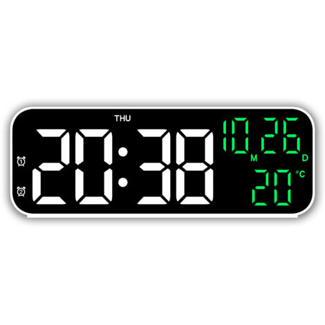Semplice sveglia elettronica, orologio LED multifunzione per la casa - cassa bianca con luce verde