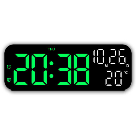 Semplice sveglia elettronica, orologio LED multifunzione per uso domestico - luce verde (cassa nera)