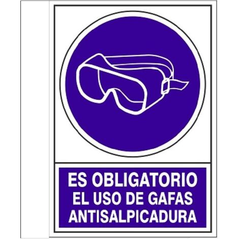 señal 628 plástico obligatorio el uso de gafas antisalpicaduras