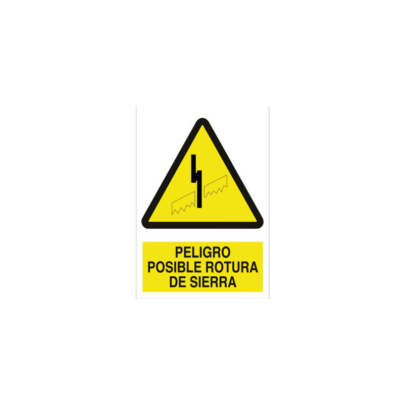 

Señal advertencia pictorama y texto - Peligro posible rotura de sierra | Adhesivo - 297x210 mm