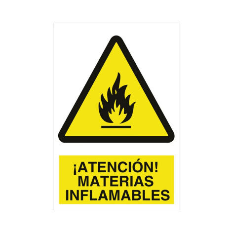 Señal adhesiva Atención materias inflamables en poliestireno para advertencia industrial Poliestireno 297X210 mm