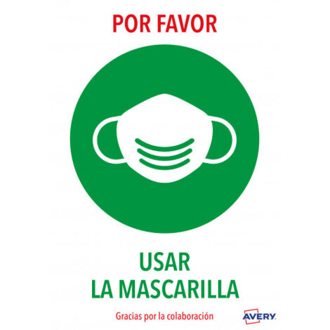 Señal adhesiva avery usar la mascarilla din a4 resistente a los rayos uv pack de 2 unidades