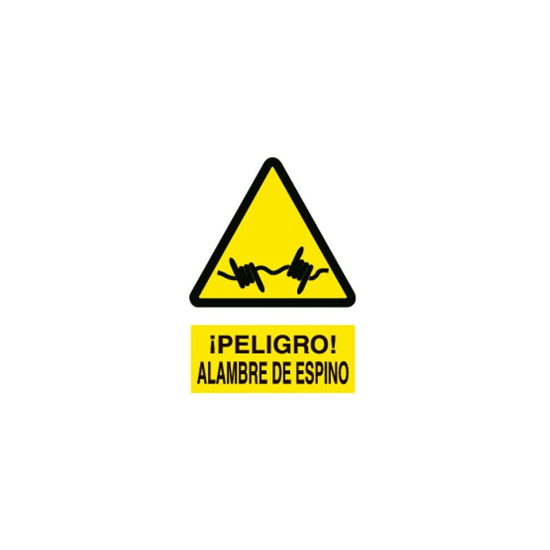 

Señal advertencia pictorama y texto - Alambre de Espino | Adhesivo - 210x148 mm