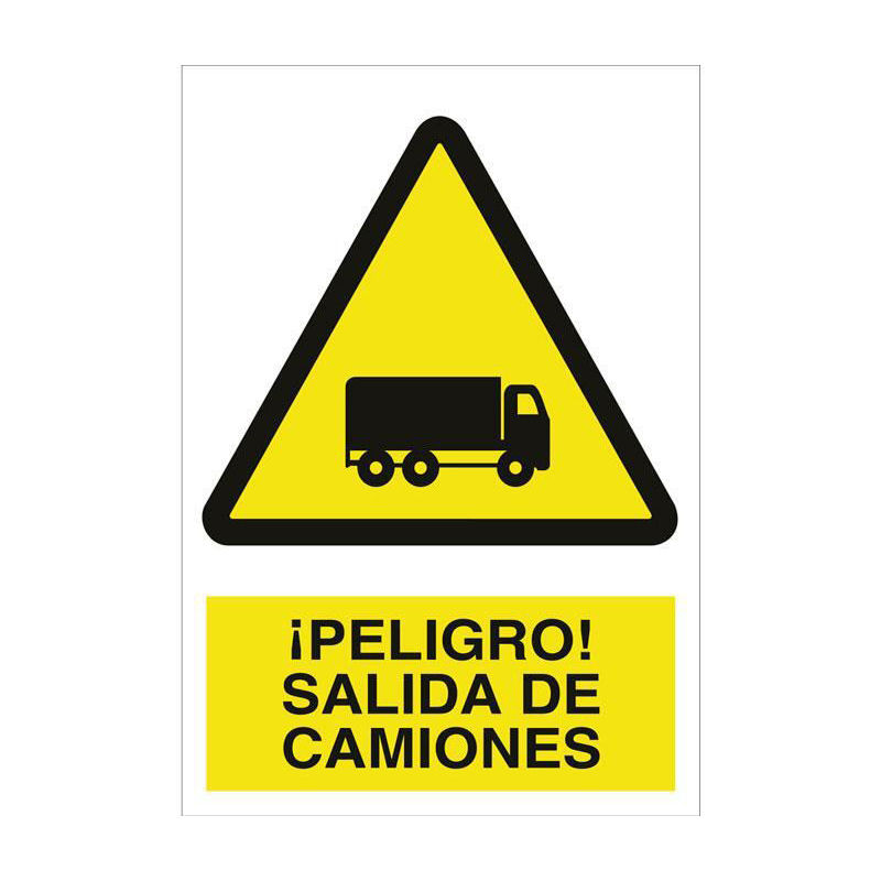 

Señal advertencia pictorama y texto - ¡Peligro! salida de camiones | Adhesivo - 297x210 mm