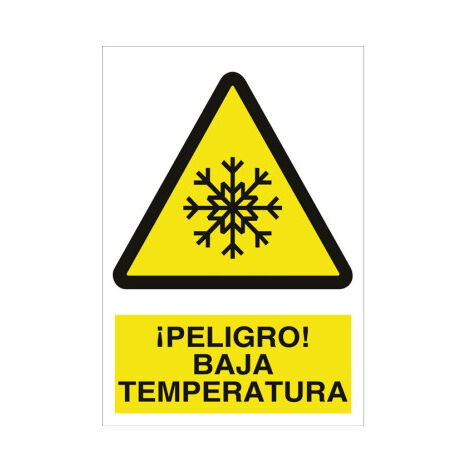 Señal advertencia de texto y pictograma ¡Peligro baja temperatura                                                   Poliestireno       297X210 mm