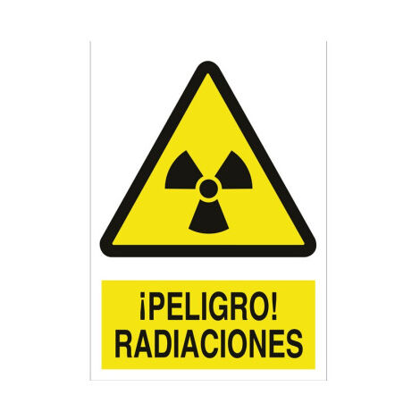Señal advertencia ¡Peligro radiaciones (texto y pictograma)                                                   Poliestireno       210X148 mm