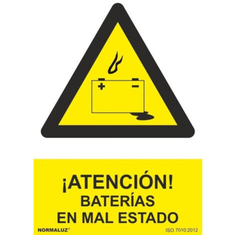 Señal ¡Atención! Baterías En Mal Estado Con Tintas UV | ADHESIVOS DE VINILO - 150 x 200 mm