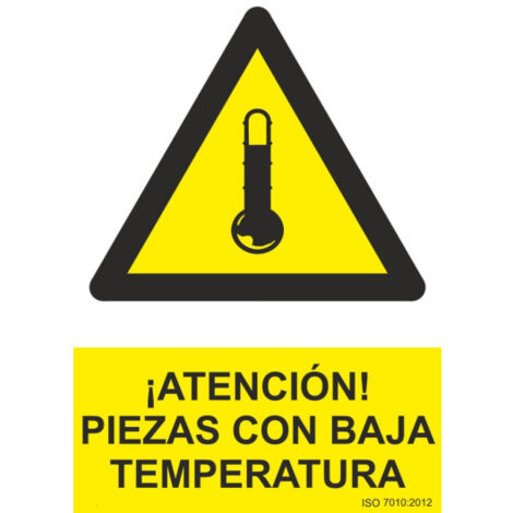 Señal ¡Atención Piezas Con Baja Temperatura Con Tintas UV SEKURECO                         100 x 150 mm                          ADHESIVOS DE VINILO