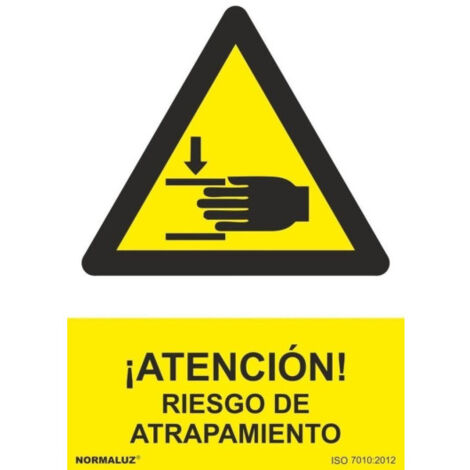 Señal ¡Atención Riesgo de Atrapamiento, con tintas UV SEKURECO                         150 x 200 mm                          ADHESIVOS DE VINILO