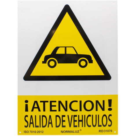 Señal Atencion Salida De Vehiculos PVC 40x30 cm  Amarillo