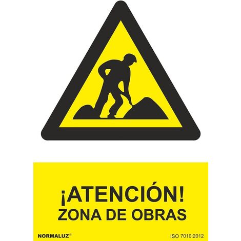 Señal Atención zona de obras 21x30 cm  Amarillo