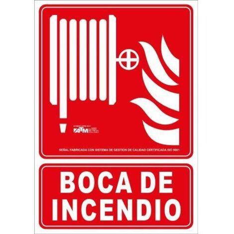 Señal boca de incendio PVC MARCA ATM con clase A y medidas 30x20 cm.