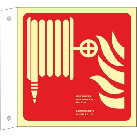 Señal Boca de Incendio (Sin Texto) Banderola Luminiscente | CLASE A (PVC 1 mm) - 420 x 420 mm