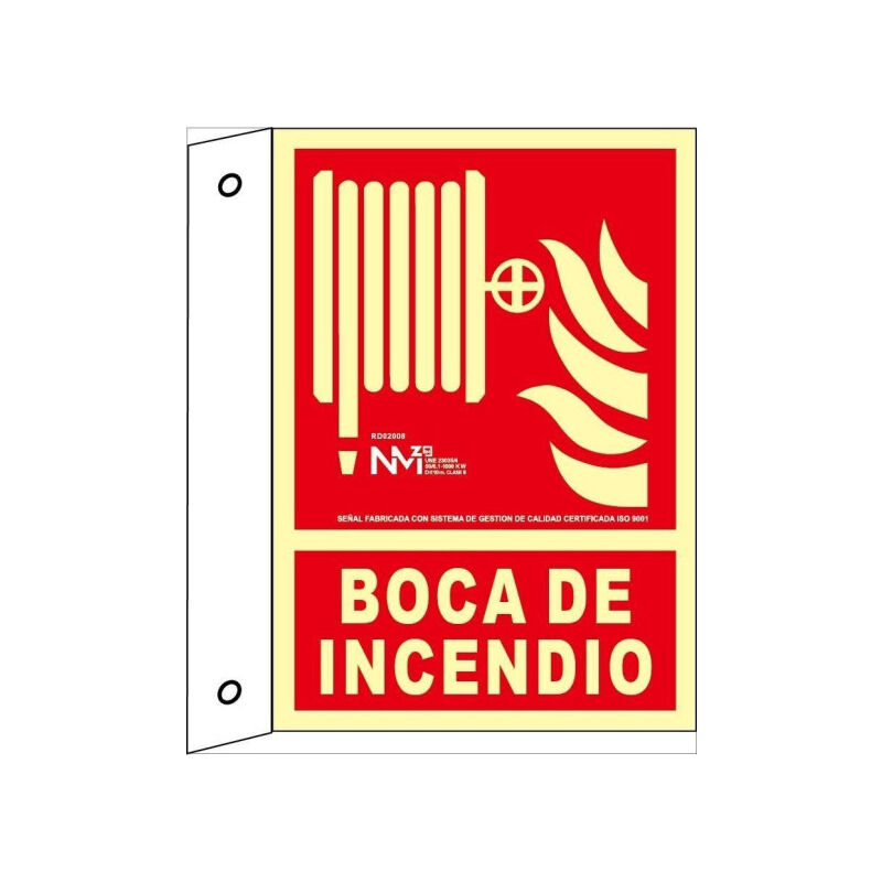 

Señal Boca de Incendios Banderola Luminiscente | 210 x 300 mm - ALUMINIO 0'5 mm