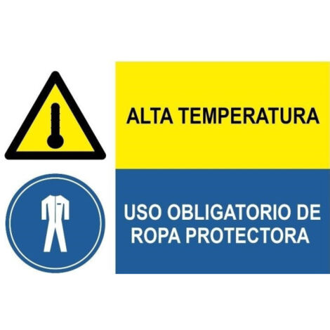 Señal combinada Alta temperatura Uso obligatorio de ropa protectora SEKURECO                 Adhesivo vinilo