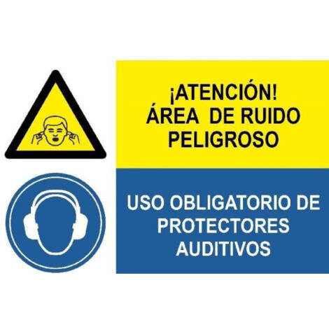 Señal combinada Atención área de ruido peligroso ruido peligroso, Uso obligatorio de protectores auditivos SEKURECO                 Adhesivo vinilo