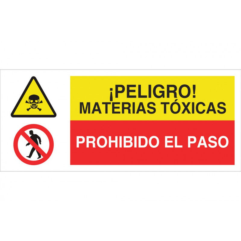 

Señal combinada ATENCIÓN PELIGRO MATERIAS TOXICAS - PROHIBIDO EL PASO | 717X297 mm