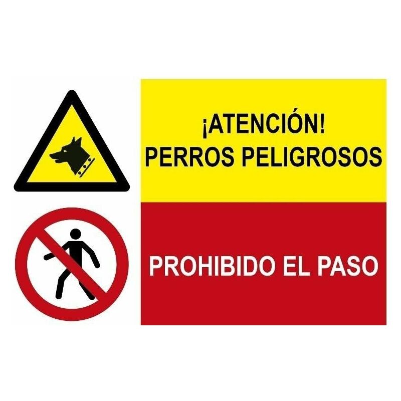 

Señal combinada atención perros peligrosos y prohibido el paso | PVC Blanco 07 mm