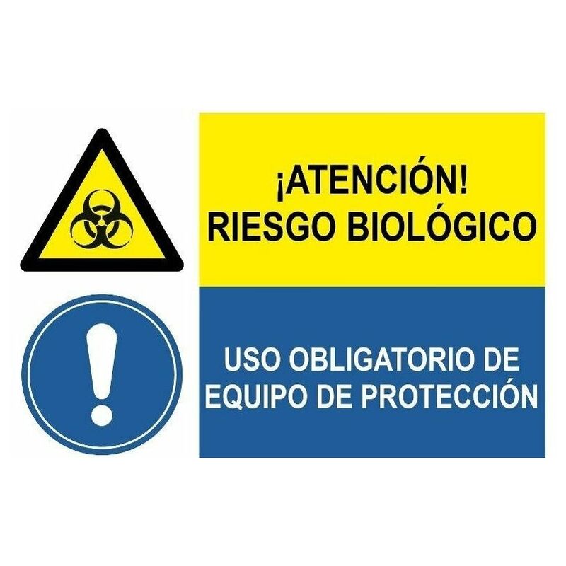 

Señal combinada atencion riesgo biológico y equipo protección | PVC Blanco 07 mm