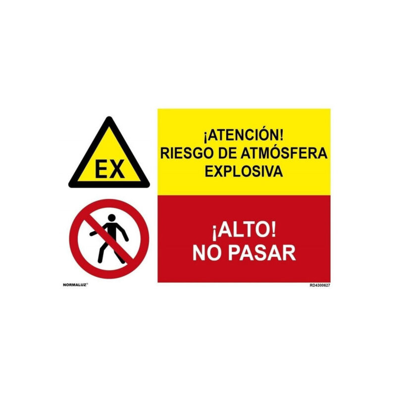 

Señal combinada atención riesgo de atmosfera explosiva y alto no pasar | Adhesivo vinilo