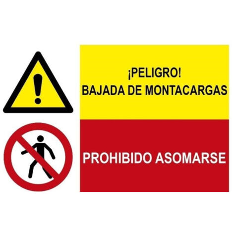 Señal combinada de Peligro de montacargas, prohibo asomarse SEKURECO PVC Blanco 0.7 mm