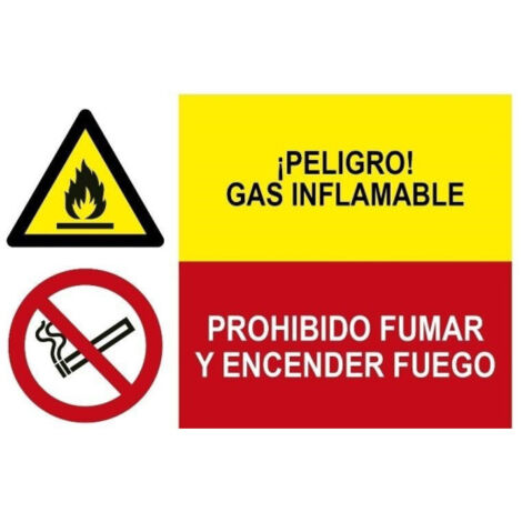 Señal combinada de peligro gas inflamable, prohibido fumar y encender fuego SEKURECO                 PVC Blanco 0.7 mm