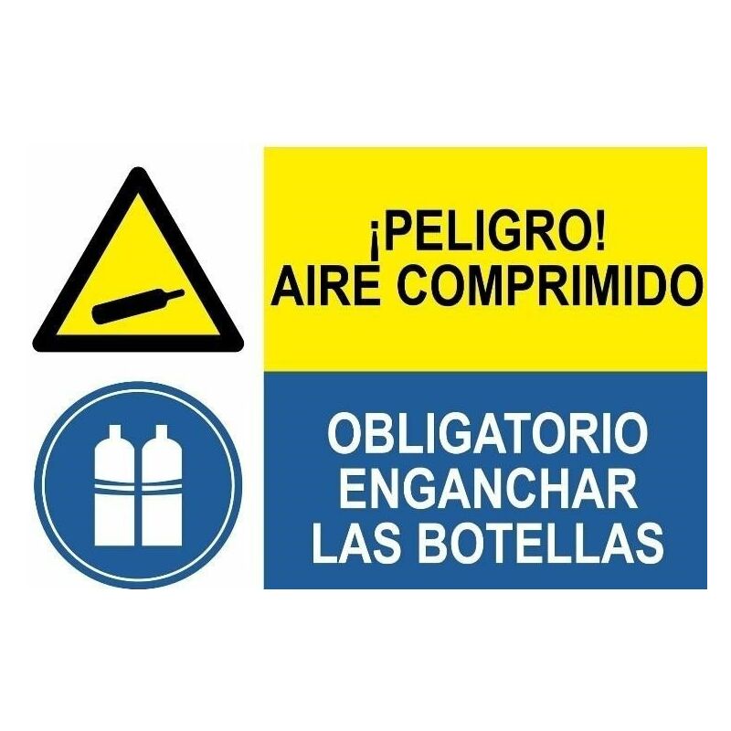 

Señal combinada peligro aire comprimido y enganchar botellas | PVC Blanco 07 mm