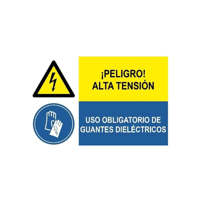 

Señal combinada peligro alta tension y uso guantes dieléctricos | Adhesivo vinilo