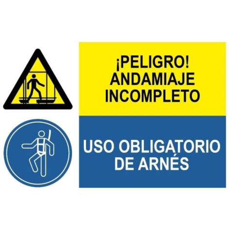 Señal combinada Peligro andamiaje completo, Uso obligatorio de arnés SEKURECO                 Adhesivo vinilo