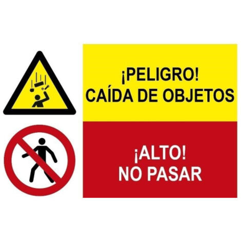 Señal combinada peligro caída de objetos, alto no pasar SEKURECO                 PVC Blanco 0.7 mm