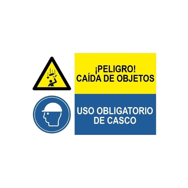 

Señal combinada peligro caída de objetos y uso obligatorio de casco | Adhesivo vinilo
