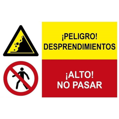Señal combinada Peligro desprendimientos, alto no pasar SEKURECO Adhesivo vinilo