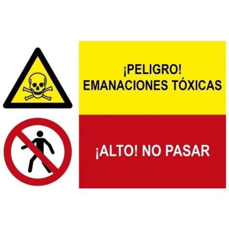 Señal combinada Peligro emanaciones tóxicas, Alto no pasar SEKURECO                 PVC Blanco 0.7 mm